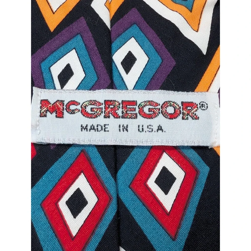 Vintage McGregor Tie  Multicolor Geometric Diamond Cotton‎ Retro Mod USA Made